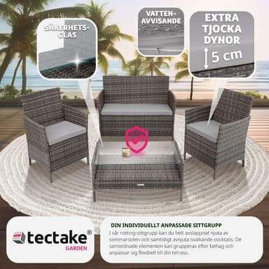 tectake Soffgrupp Madeira i konstrotting - grå