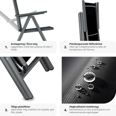 tectake 4 hopfällbara trädgårdsstolar i aluminium - antracit
