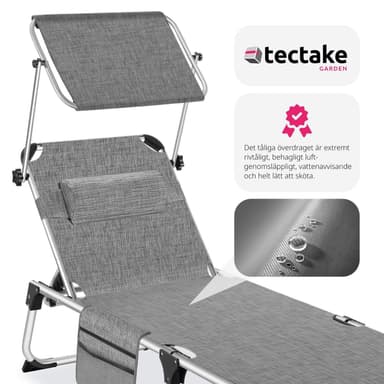 tectake Solstol Aurelie i aluminium, 6-stegs justerbar - gråmelerad