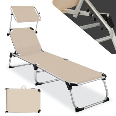 tectake Solstol Aurelie aluminium, 6-faldigt justerbar - beige
