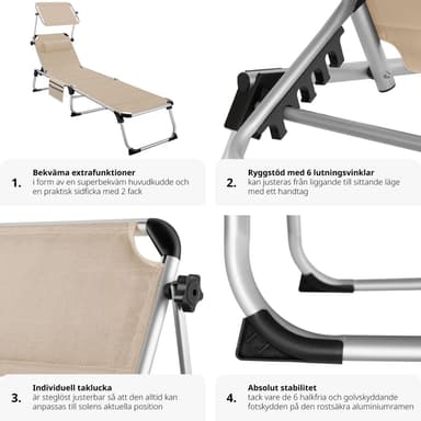 tectake Solstol Lorella, vadderad, hopfällbar - beige