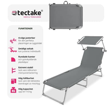 tectake 2 solsängar med soltak - grå