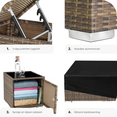 tectake 2 solsängar med bord set i konstrotting aluminium - natur