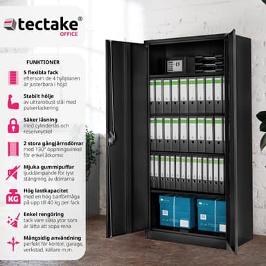 tectake Dokumentskåp, arkivskåp med förvaring inkl. 5 fack - svart, 90 cm
