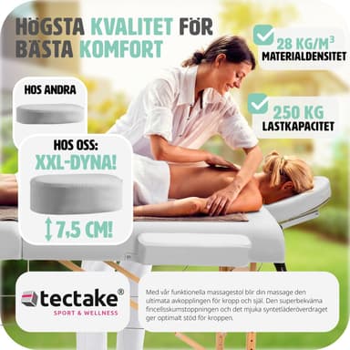 tectake 3-zons massagebänk Somwang med 7,5 cm stoppning och träram - vit