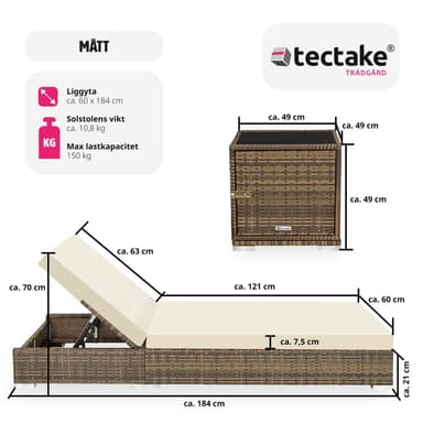 tectake 2 solsängar med bord set i konstrotting aluminium - natur