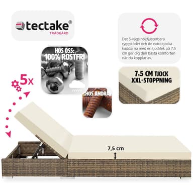 tectake 2 solsängar med bord set i konstrotting aluminium - natur