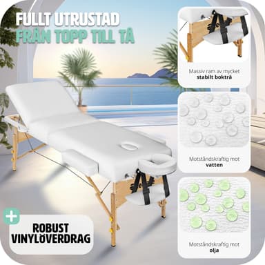 tectake 3-zons massagebänk Somwang med 7,5 cm stoppning och träram - vit
