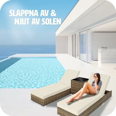 tectake 2 solsängar med bord set i konstrotting aluminium - natur