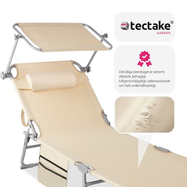 tectake Set med 2 solstolar Chloe, 4-stegs justerbara med huvudkudde - beige