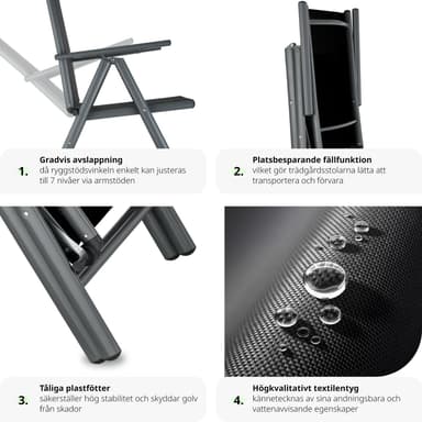 tectake 2 hopfällbara trädgårdsstolar i aluminium - antracit