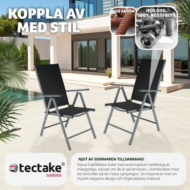 tectake 2 hopfällbara trädgårdsstolar i aluminium - antracit