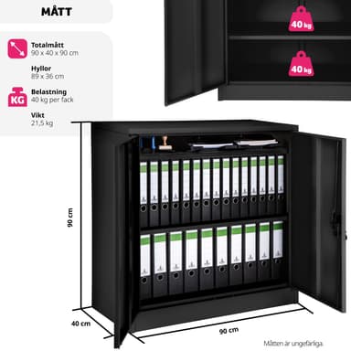 tectake Arkivskåp med 3 fack - svart