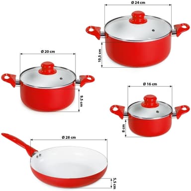 tectake Kastrullset i aluminium med keramikbeläggning - röd