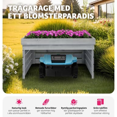 tectake Garage för robotgräsklippare Hortus, trä, planterbart tak - grå