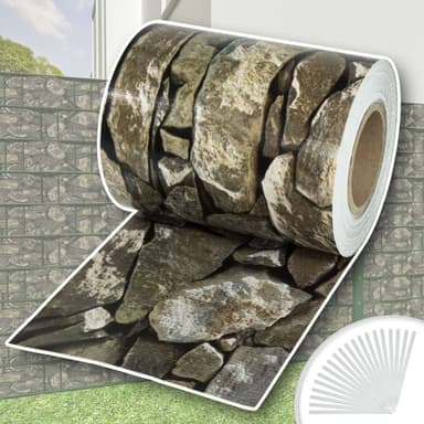 tectake PVC-skyddsfilm med fästklämmor - 35 m, stenimitation