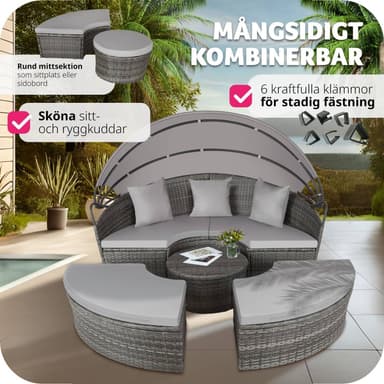 tectake Rund Solsäng Santorini i konstrotting - grå