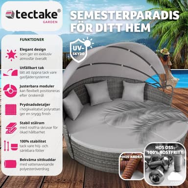 tectake Rund Solsäng Santorini i konstrotting - grå