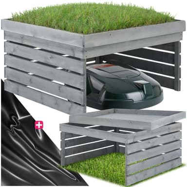 tectake Garage för robotgräsklippare Hortus, trä, planterbart tak - grå