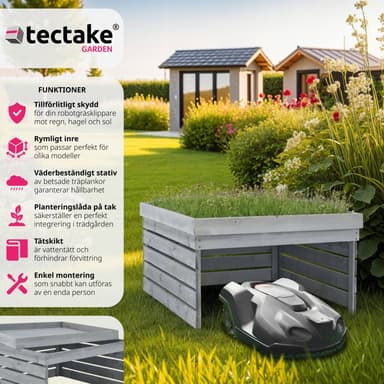 tectake Garage för robotgräsklippare Hortus, trä, planterbart tak - grå