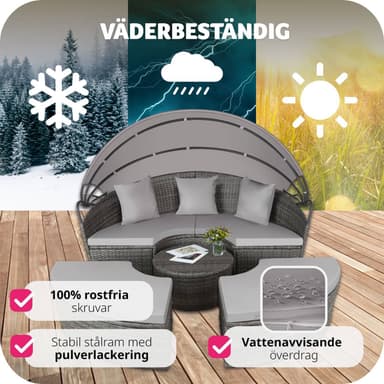 tectake Rund Solsäng Santorini i konstrotting - grå