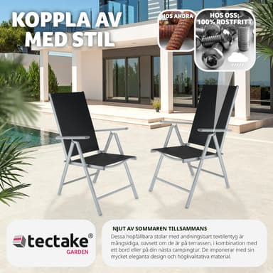 tectake 2 hopfällbara trädgårdsstolar i aluminium - silver
