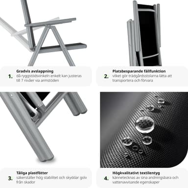 tectake 2 hopfällbara trädgårdsstolar i aluminium - silver