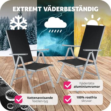 tectake 2 hopfällbara trädgårdsstolar i aluminium - silver