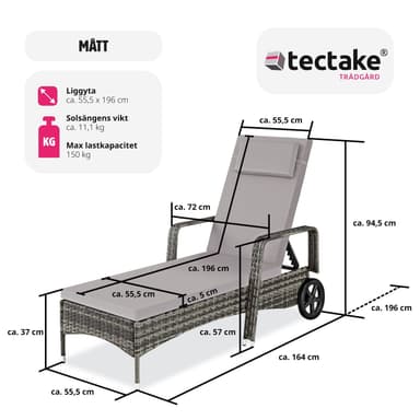 tectake Solsäng konstrotting Cassis med aluminiumram - grå