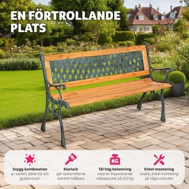 tectake Trädgårdsbänk Tamara 2-sits av trä och gjutjärn 128x51x73cm - brun