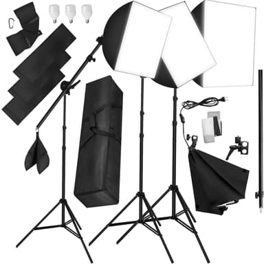 tectake 3 studiolampor med softbox, stativ och väska - svart