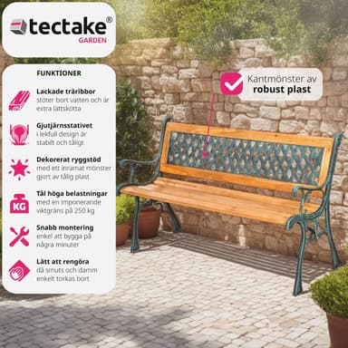 tectake Trädgårdsbänk Tamara 2-sits av trä och gjutjärn 128x51x73cm - brun