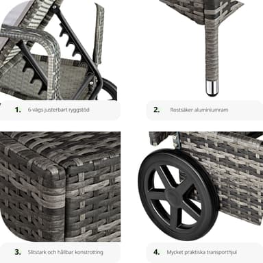 tectake Solsäng konstrotting Cassis med aluminiumram - grå