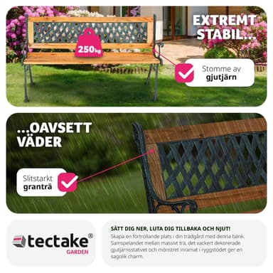 tectake Trädgårdsbänk Tamara 2-sits av trä och gjutjärn 128x51x73cm - brun