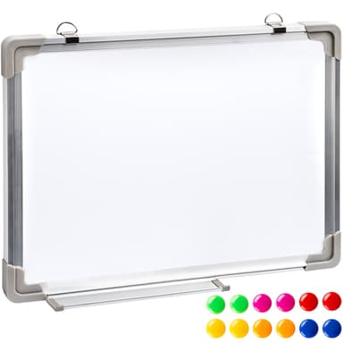 tectake Whiteboard magnettavla + 12 färgade magneter - 40 x 30 x 2 cm