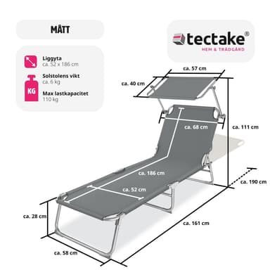tectake Solsäng med soltak - grå