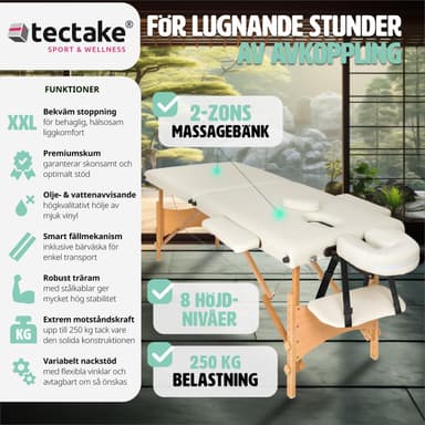 tectake 2-zons massagebänk 5 cm stoppning + väska - beige