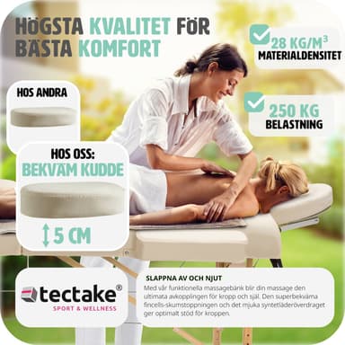 tectake 2-zons massagebänk 5 cm stoppning + väska - beige