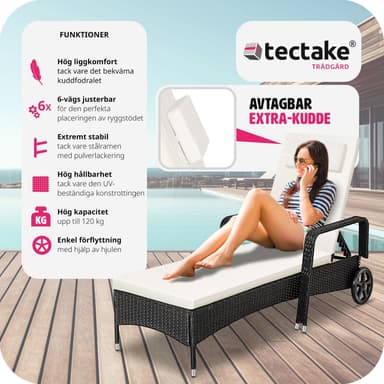 tectake Solsäng i konstrotting med hjul - svart/beige