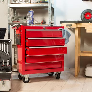tectake Verktygsvagn med 5 lådor, variant 1 - röd