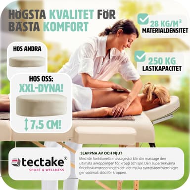 tectake 3-zons massagebänk Somwang med 7,5 cm stoppning och träram - beige