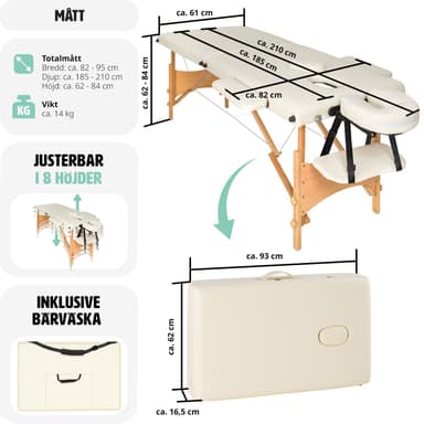 tectake 2-zons massagebänk 5 cm stoppning + väska - beige