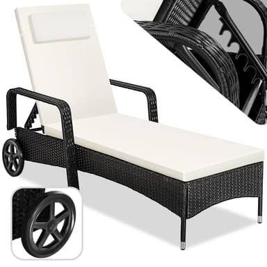 tectake Solsäng i konstrotting med hjul - svart/beige