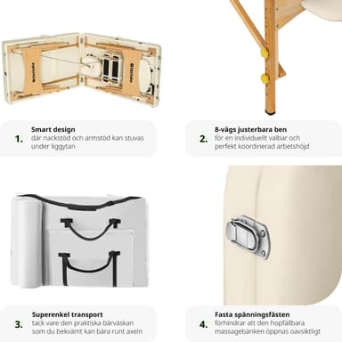 tectake 3-zons massagebänk Somwang med 7,5 cm stoppning och träram - beige