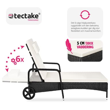 tectake Solsäng i konstrotting med hjul - svart/beige