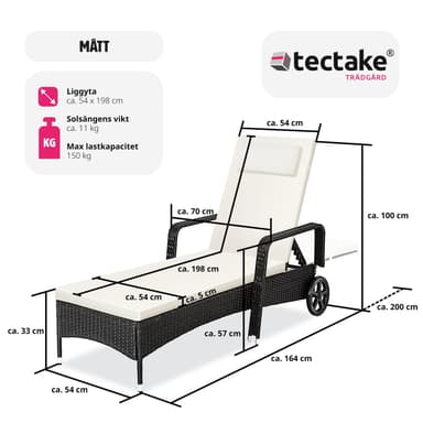 tectake Solsäng i konstrotting med hjul - svart/beige