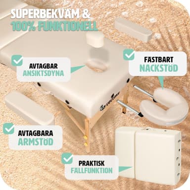 tectake 3-zons massagebänk Somwang med 7,5 cm stoppning och träram - beige