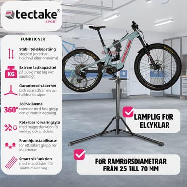 tectake Cykelreparationsställ Jan - Fällbar och höj- och sänkbar, lämplig för elcyklar - grå/svart