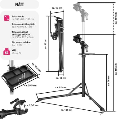tectake Cykelreparationsställ Jan - Fällbar och höj- och sänkbar, lämplig för elcyklar - grå/svart