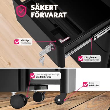 tectake Rullande arkivskåp Parvus, 2 lådor, 1 hängmappsskåp - svart